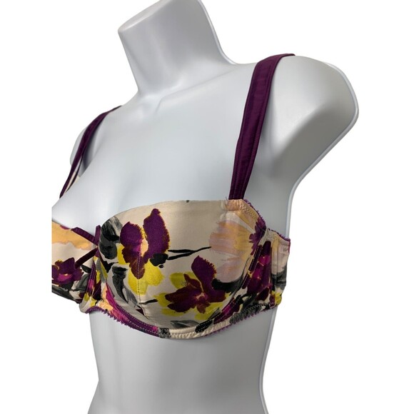 Elle MacPherson size 34D Purple/Yellow/Ivory Floral Underwire Balconette Bra - Picture 3 of 7